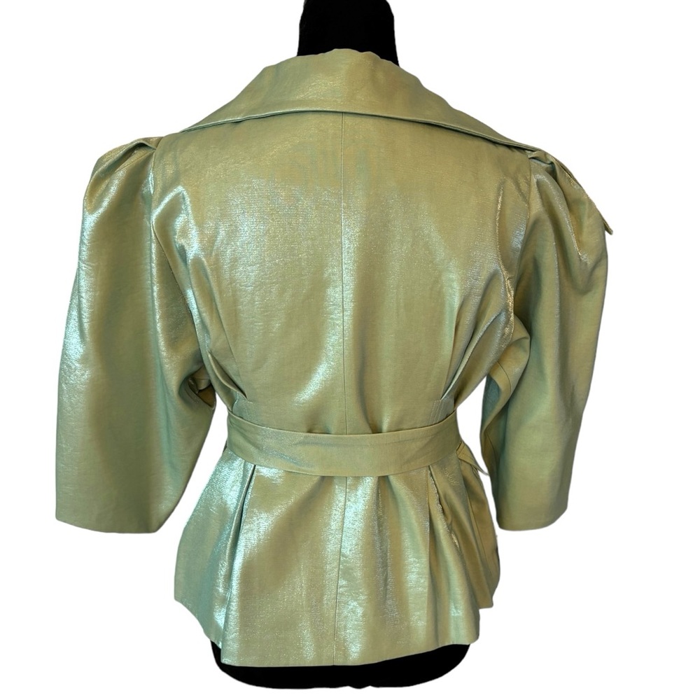Cream Metallic Sheen Belted Jacket - Picture 15 of 15